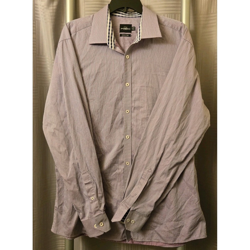 PARC 81 Shirt Mens XL 17-17.5 Dress Vertical Thin Stripe Purple Pink Button Up